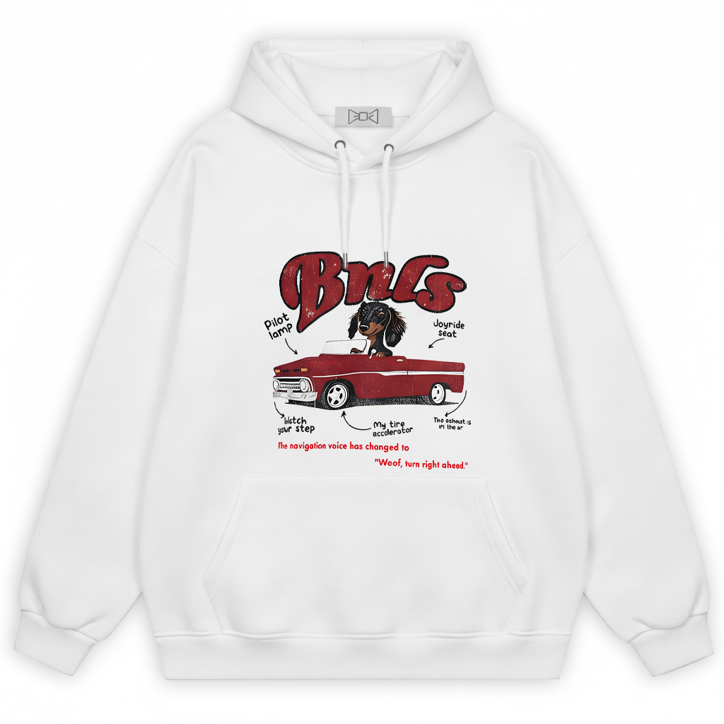 "Woof Turn Right" Funny Dachshund Driving Hoodie H1134