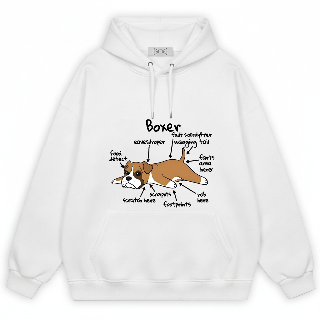 Funny Boxer Dog Anatomy Diagram Graphic Hoodie H1141