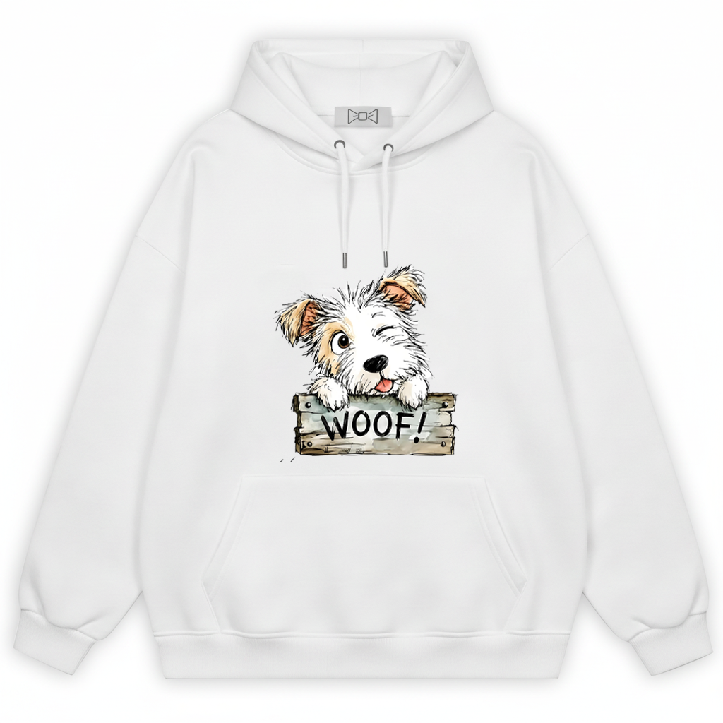"Woof!" Cute Fluffy Puppy Watercolor Graphic Hoodie H1129