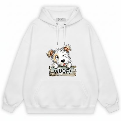 "Woof!" Cute Fluffy Puppy Watercolor Graphic Hoodie H1129