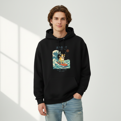 "Feel the Wave" Surfing Shiba Inu Japanese Graphic Hoodie H1136