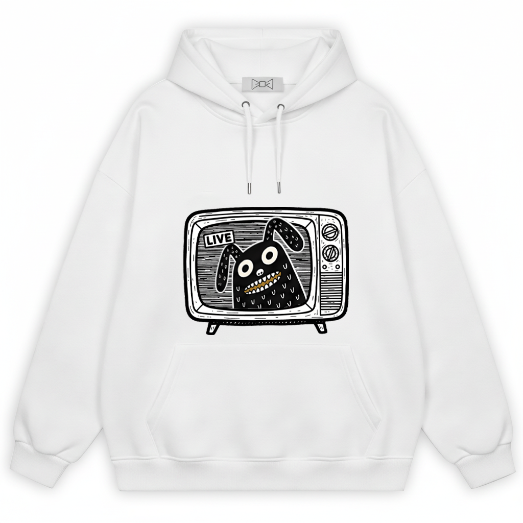 Live on TV Funny Monster Dog Retro Graphic Hoodie H1127
