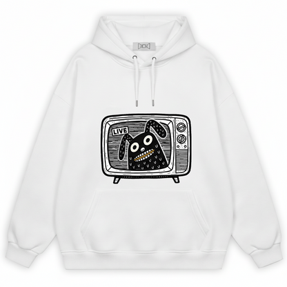 Live on TV Funny Monster Dog Retro Graphic Hoodie H1127