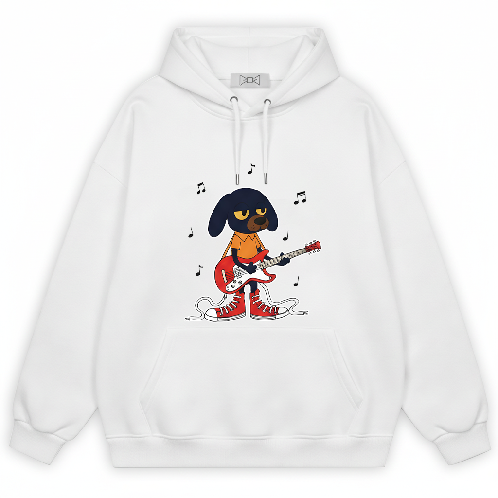 Rock Dog Guitar Player Cool Cartoon Graphic Hoodie H1143