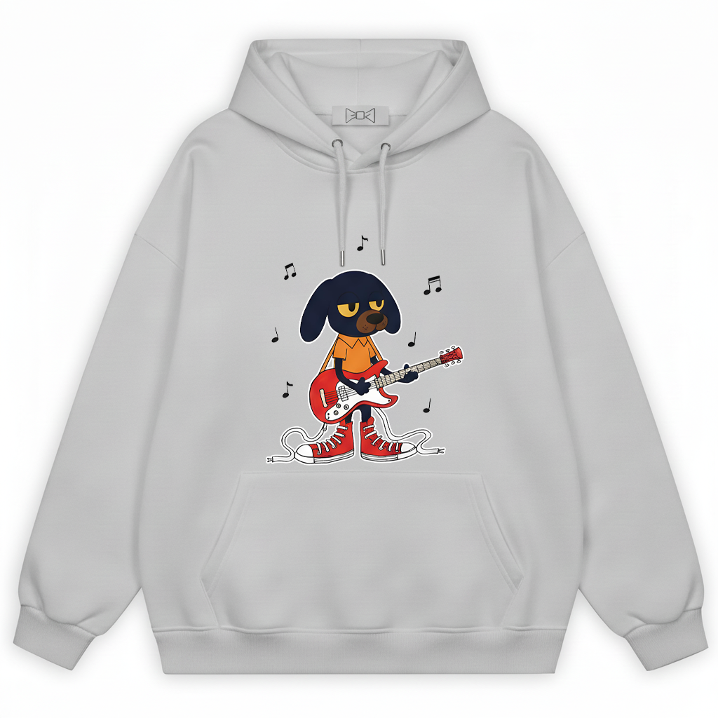 Rock Dog Guitar Player Cool Cartoon Graphic Hoodie H1143