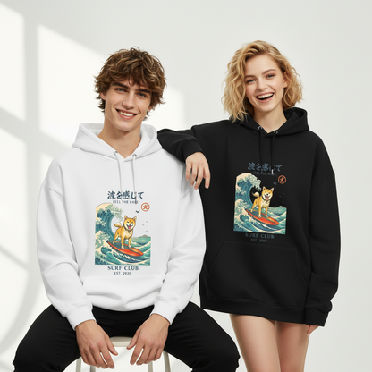 "Feel the Wave" Surfing Shiba Inu Japanese Graphic Hoodie H1136