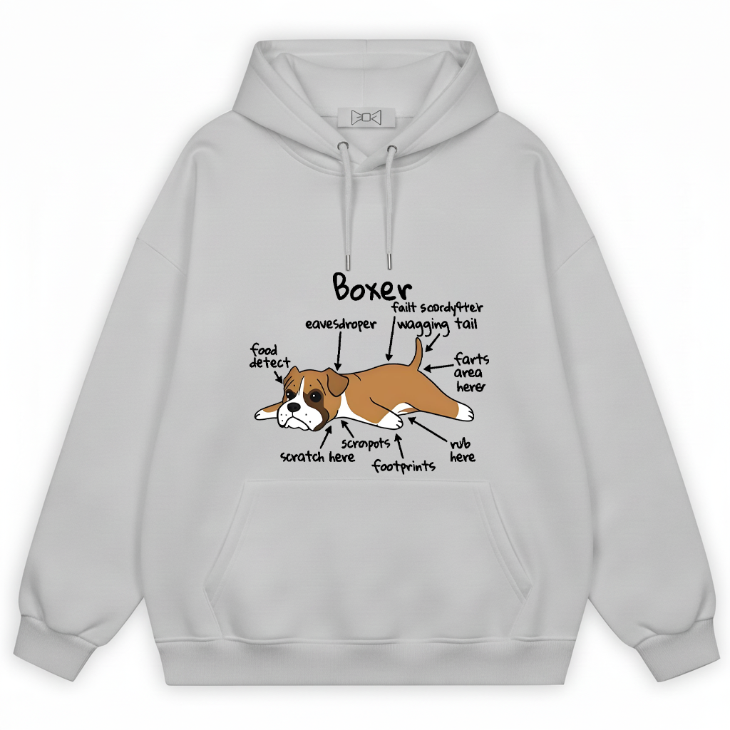 Funny Boxer Dog Anatomy Diagram Graphic Hoodie H1141