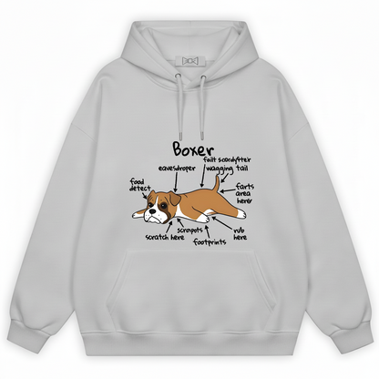 Funny Boxer Dog Anatomy Diagram Graphic Hoodie H1141