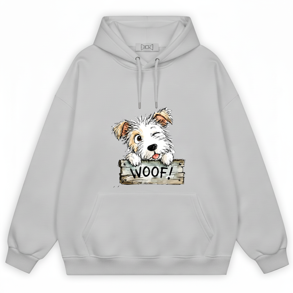 "Woof!" Cute Fluffy Puppy Watercolor Graphic Hoodie H1129