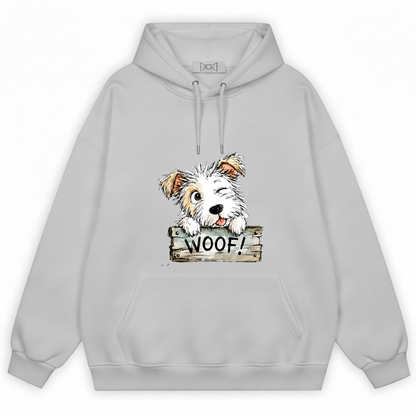 "Woof!" Cute Fluffy Puppy Watercolor Graphic Hoodie H1129