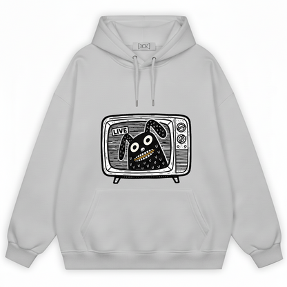 Live on TV Funny Monster Dog Retro Graphic Hoodie H1127