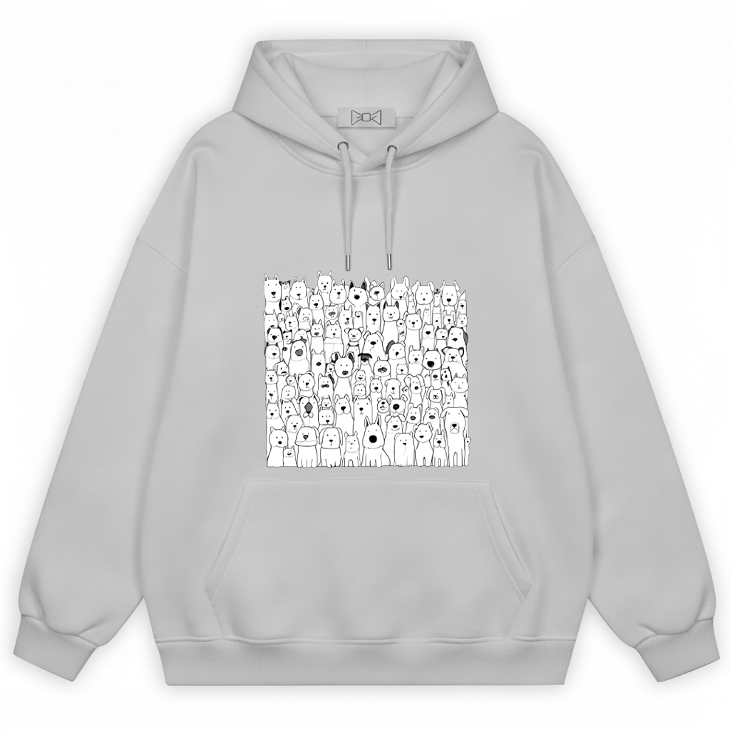 All the Dogs Minimalist Doodle Crowd Graphic Hoodie H1132