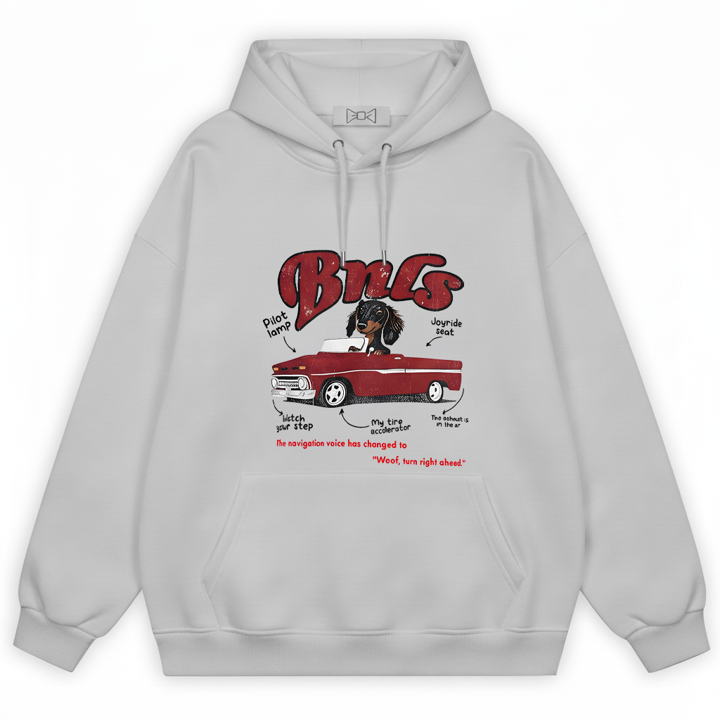 "Woof Turn Right" Funny Dachshund Driving Hoodie H1134