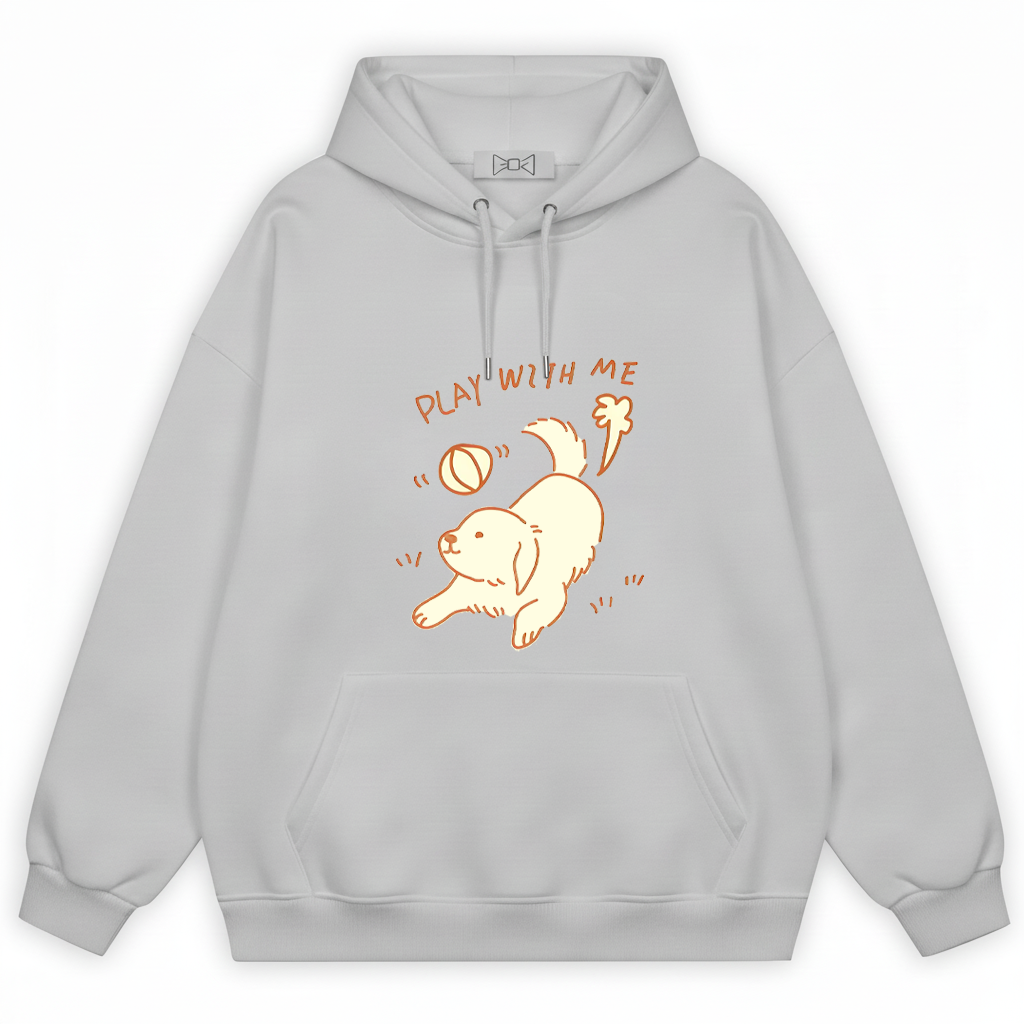 "Play With Me" Cute Golden Puppy Doodle Graphic Hoodie H1137