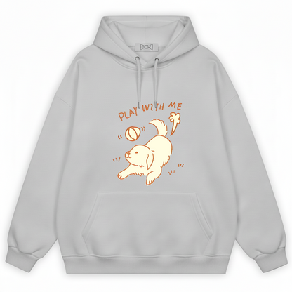 "Play With Me" Cute Golden Puppy Doodle Graphic Hoodie H1137