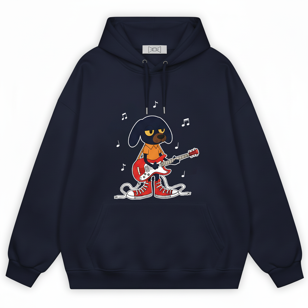Rock Dog Guitar Player Cool Cartoon Graphic Hoodie H1143