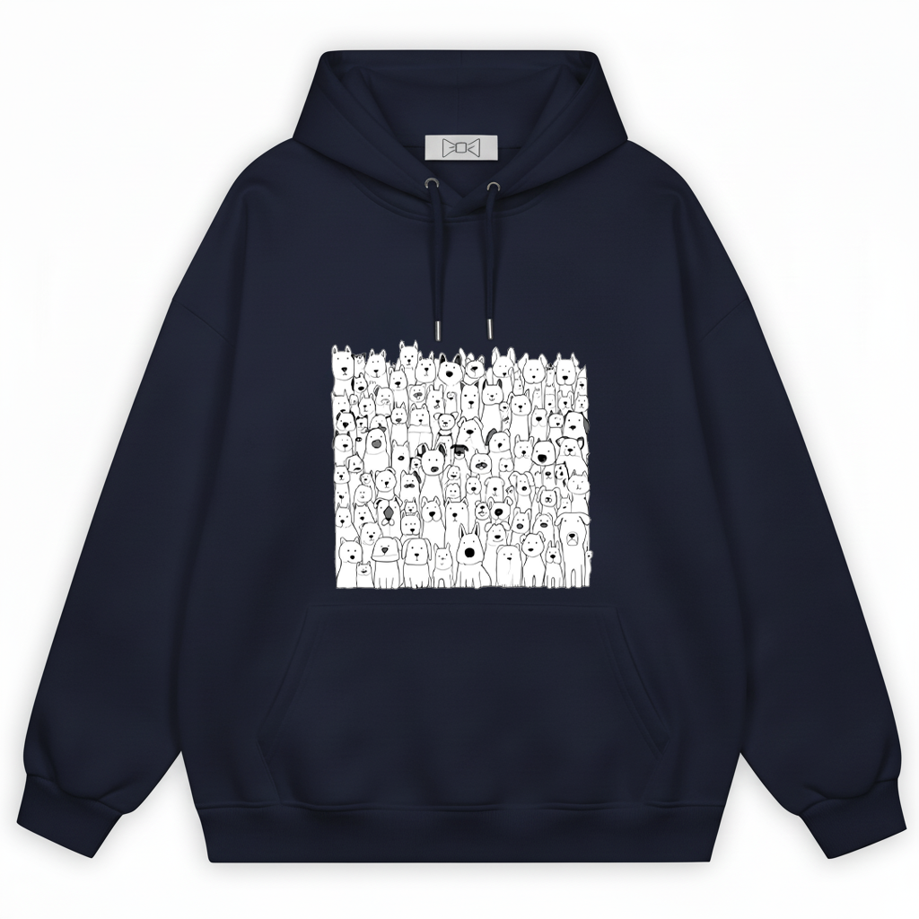 All the Dogs Minimalist Doodle Crowd Graphic Hoodie H1132