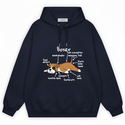 Funny Boxer Dog Anatomy Diagram Graphic Hoodie H1141
