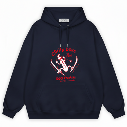 Chilly Dogs Skiing Dachshund Retro Funny Graphic Hoodie H1131