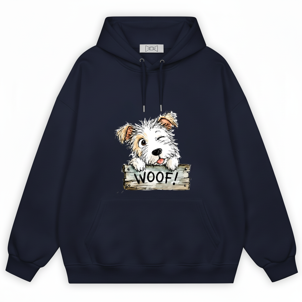 "Woof!" Cute Fluffy Puppy Watercolor Graphic Hoodie H1129