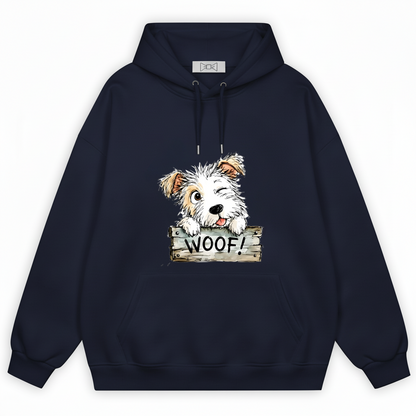 "Woof!" Cute Fluffy Puppy Watercolor Graphic Hoodie H1129