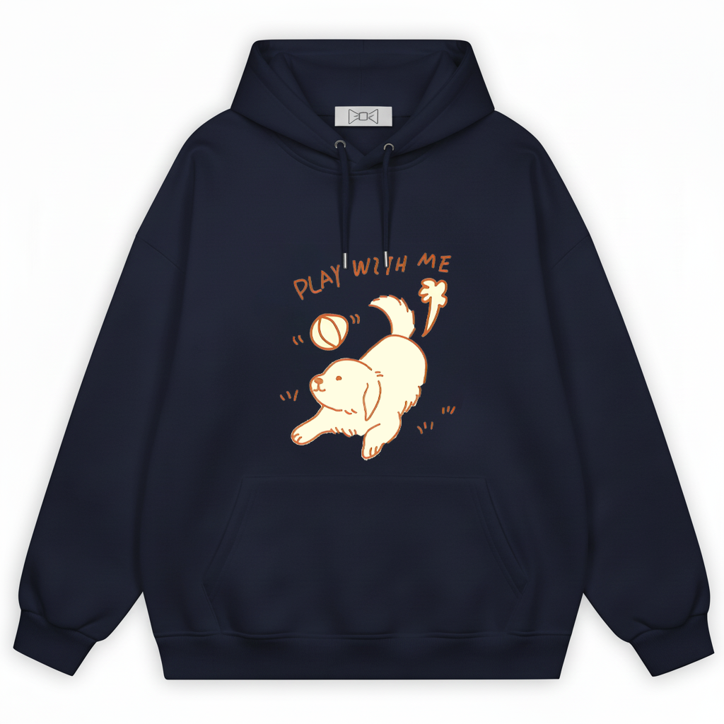 "Play With Me" Cute Golden Puppy Doodle Graphic Hoodie H1137