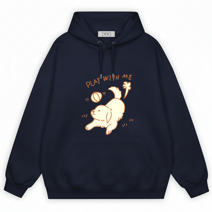 "Play With Me" Cute Golden Puppy Doodle Graphic Hoodie H1137