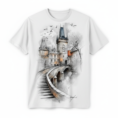 Prague Bridge Sketch Graphic T-Shirt T5057