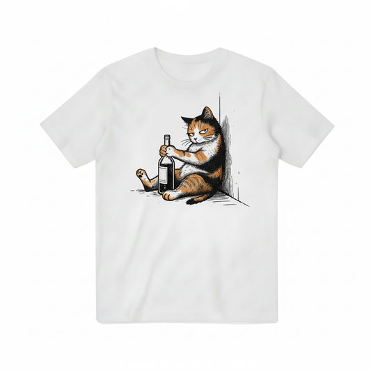 Vintage Tipsy Calico Cat Wine Lover T-Shirt T3080