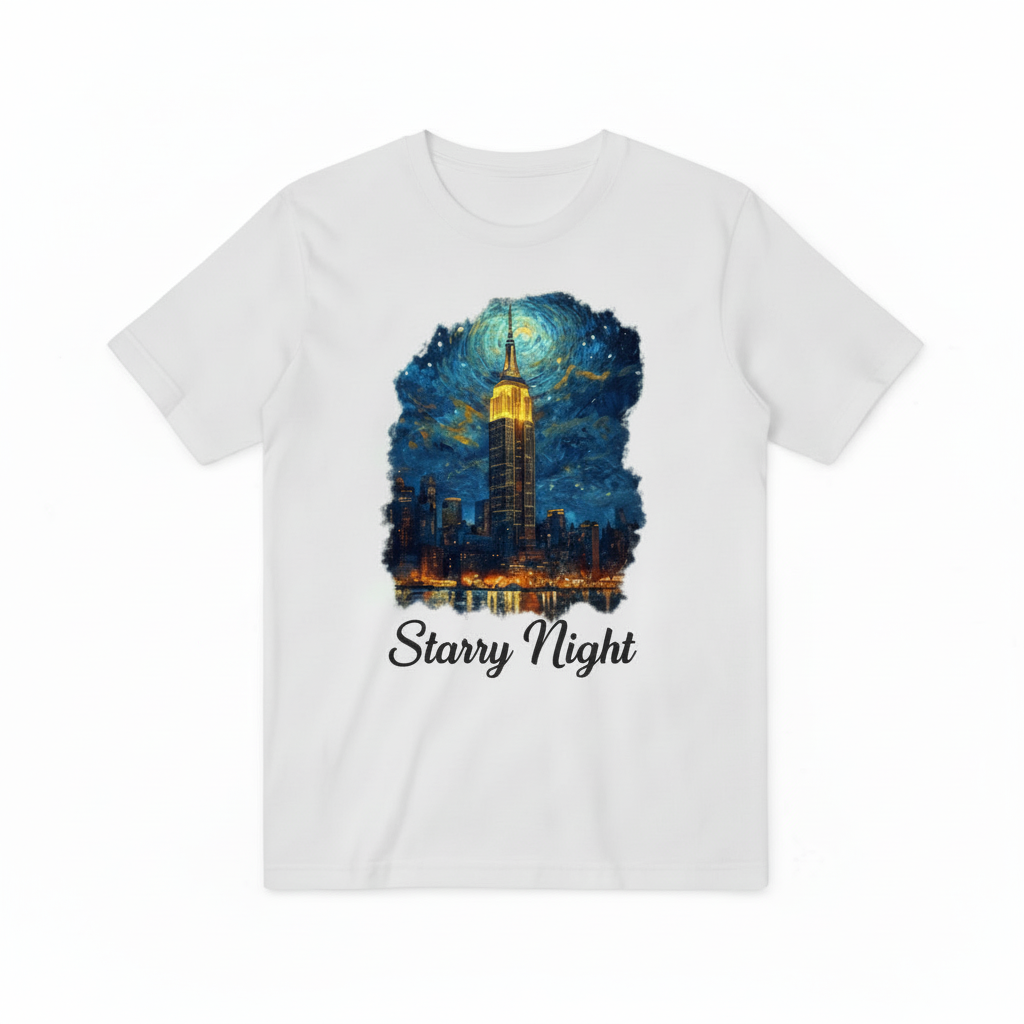 Midnight Over Manhattan Starry Skyline Art T-Shirt T3014