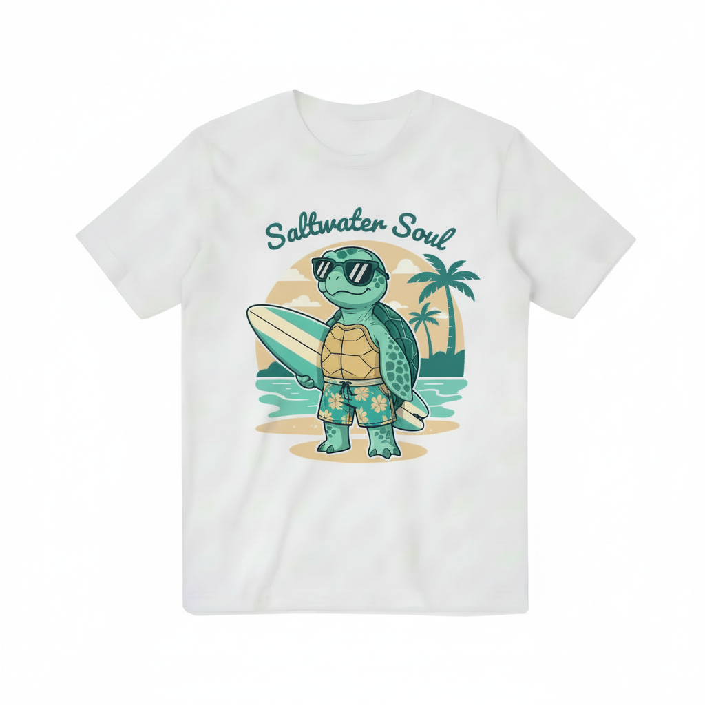 Saltwater Soul Turtle Surfing Graphic T-Shirt T3077