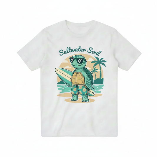 Saltwater Soul Turtle Surfing Graphic T-Shirt T3077