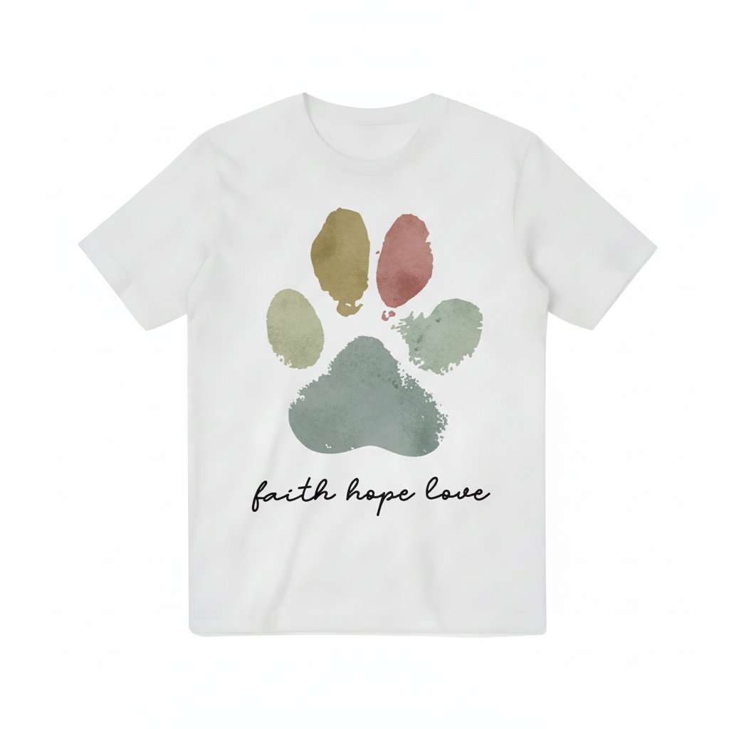 Faith Hope Love Paw Print Dog Lover Graphic Tee T7082