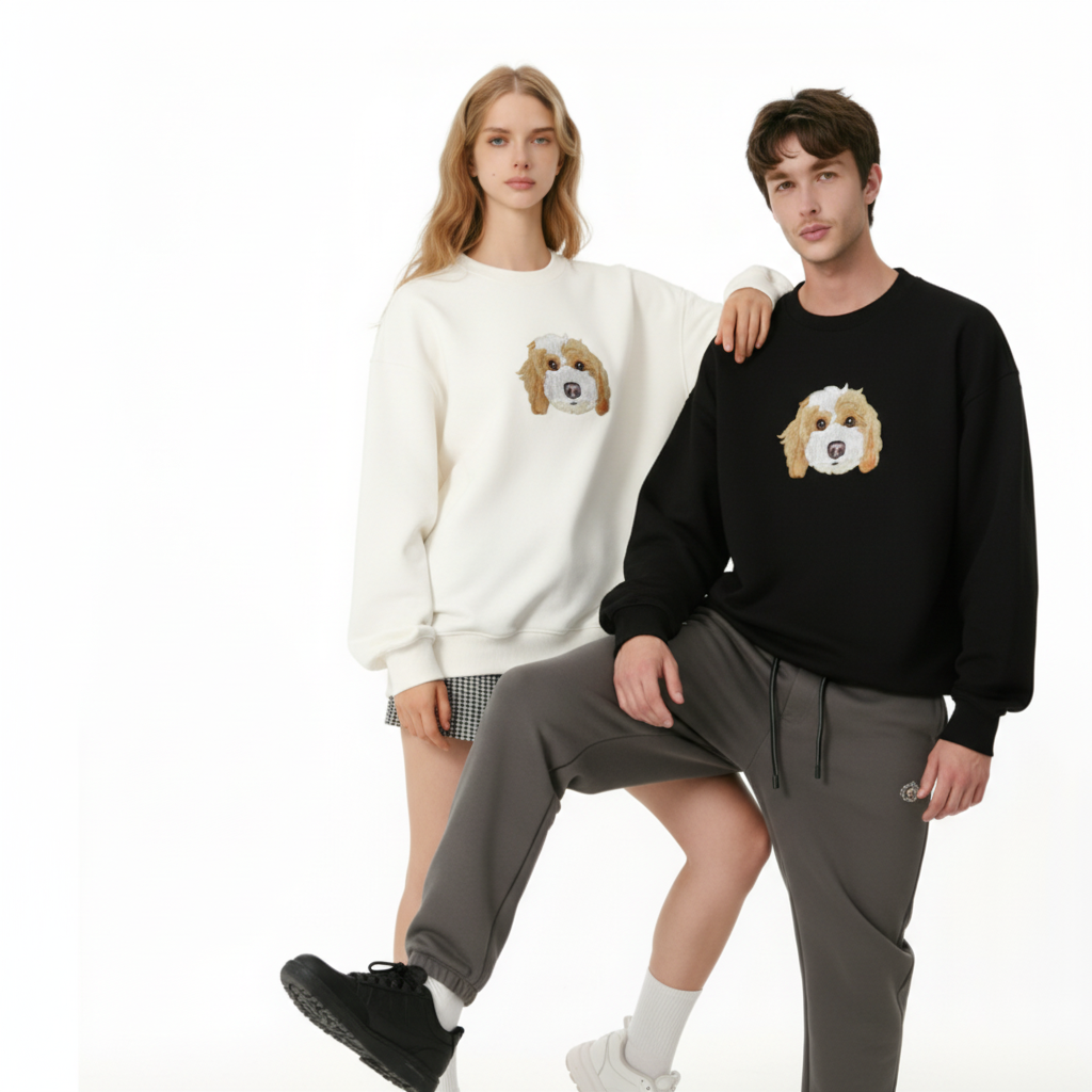 Cute Doodle Dog Face Graphic Crewneck C1031