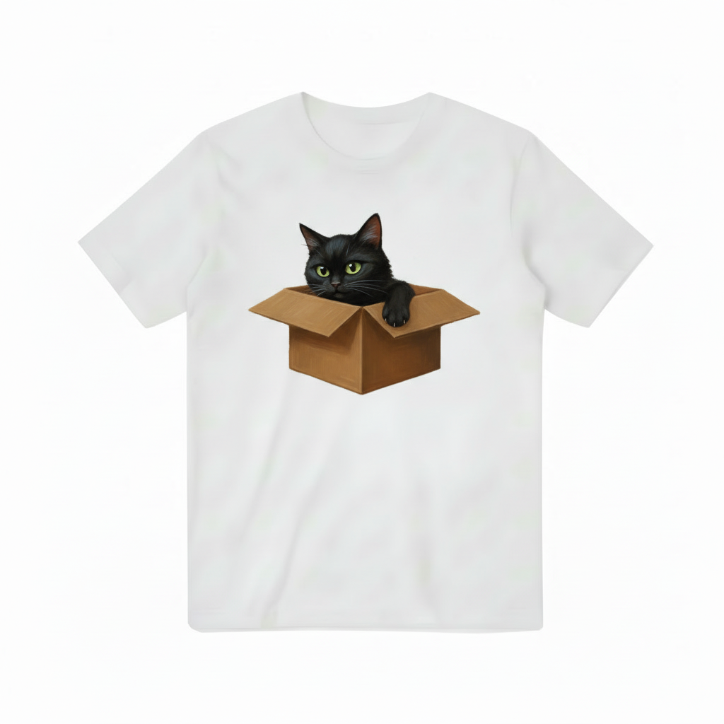 Black Cat Playing Box Cute Graphic T-Shirt T3062