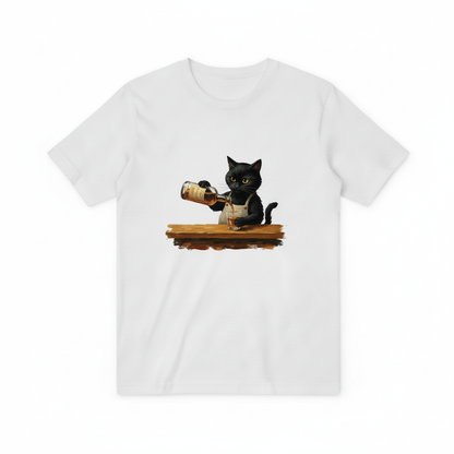 Bartender Black Cat Pouring Whiskey Graphic T-Shirt T3057