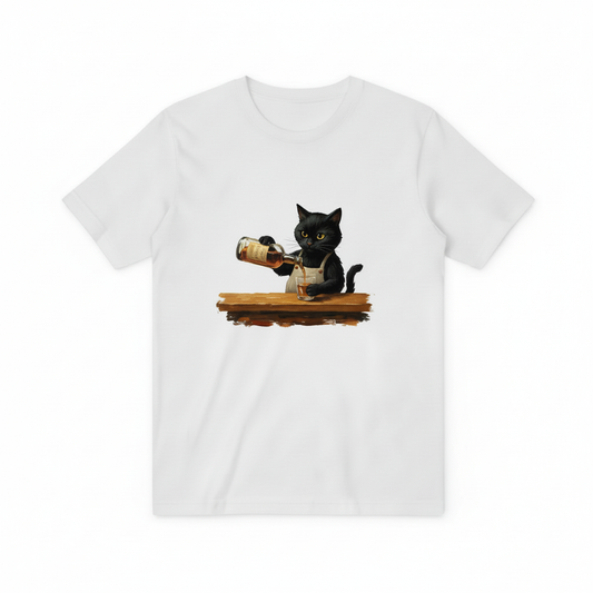 Bartender Black Cat Pouring Whiskey Graphic T-Shirt T3057