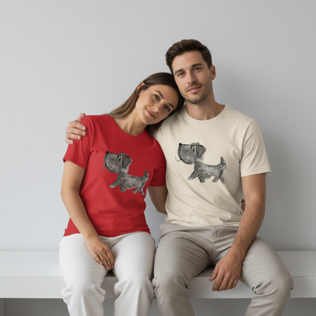 Watercolor Dog Graphic Tee Minimalist Animal Lover  T7000
