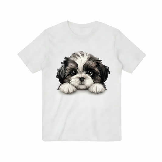 Cute Shih Tzu Peeking Graphic Tee – Dog Lover Gift T7084