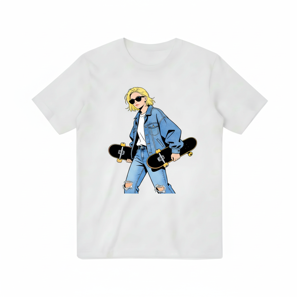 Skateboard Girl Graphic Tee Cool Street Style T-Shirt T3071