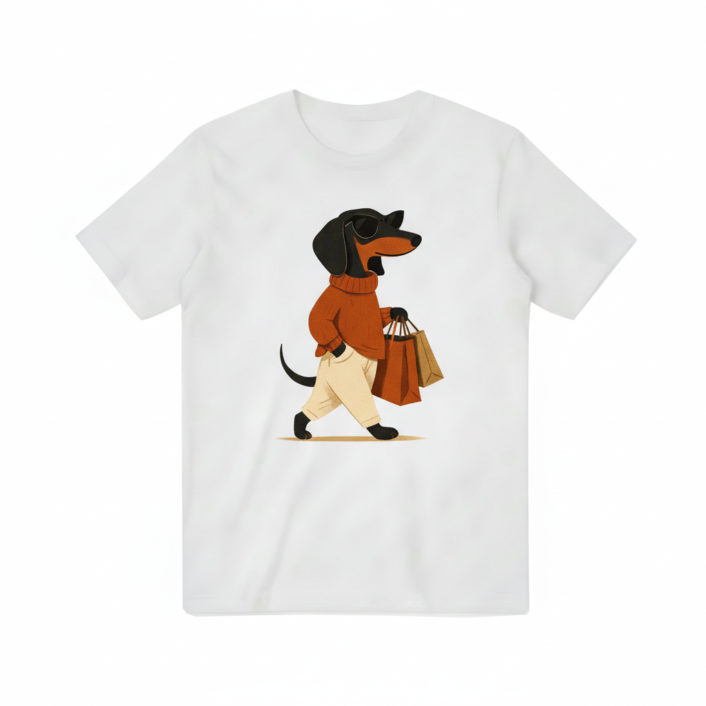 Stylish Dachshund Shopping Graphic T-Shirt T3099