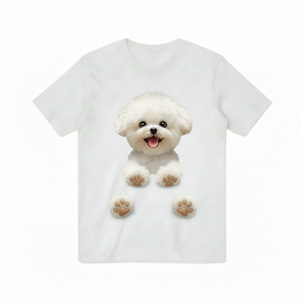 Fluffy Bichon Frise Peeking Funny Dog Lover Tee T7080