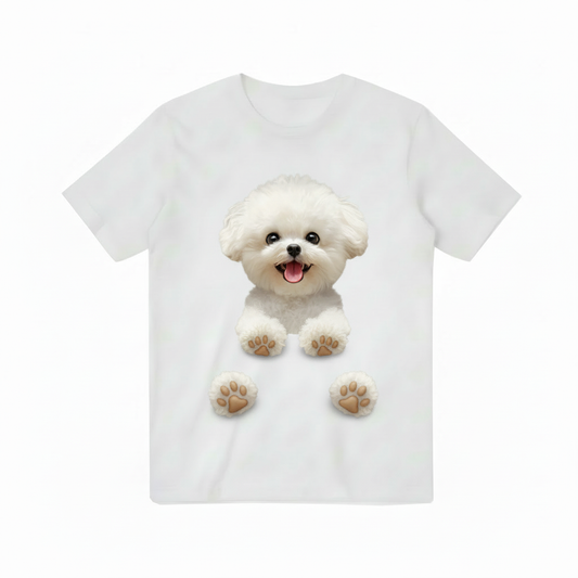 Fluffy Bichon Frise Peeking Funny Dog Lover Tee T7080