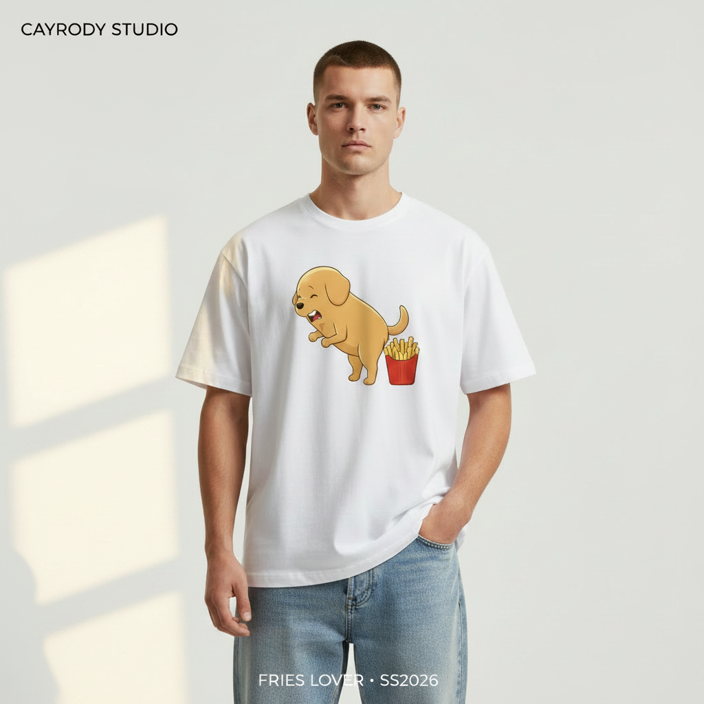 Funny Golden Retriever Fries Graphic T-Shirt T7095