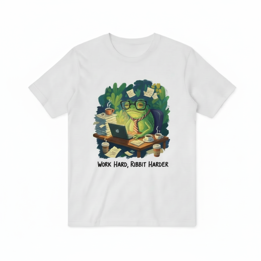 Work Hard Ribbit Harder Funny Office Frog Graphic T-Shirt T3015