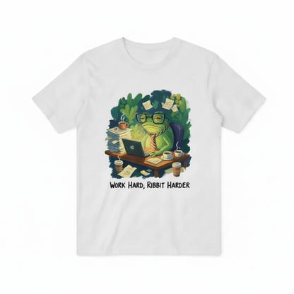 Work Hard Ribbit Harder Funny Office Frog Graphic T-Shirt T3015