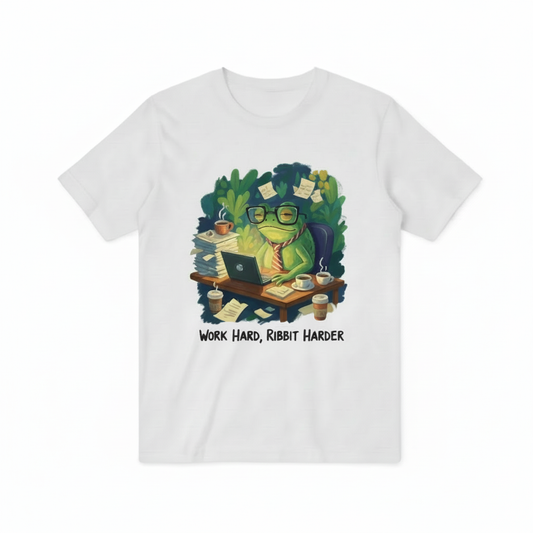 Work Hard Ribbit Harder Funny Office Frog Graphic T-Shirt T3015