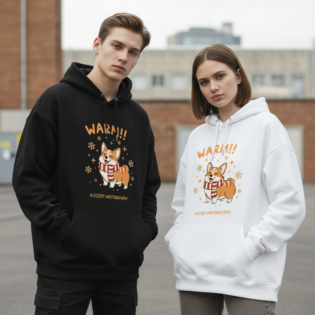 Cozy Winter Corgi Graphic Hoodie H1100
