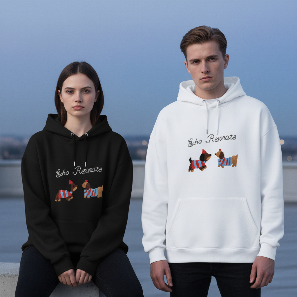 Pixel Art Dog Duo Stripe Sweater Hoodie H1061