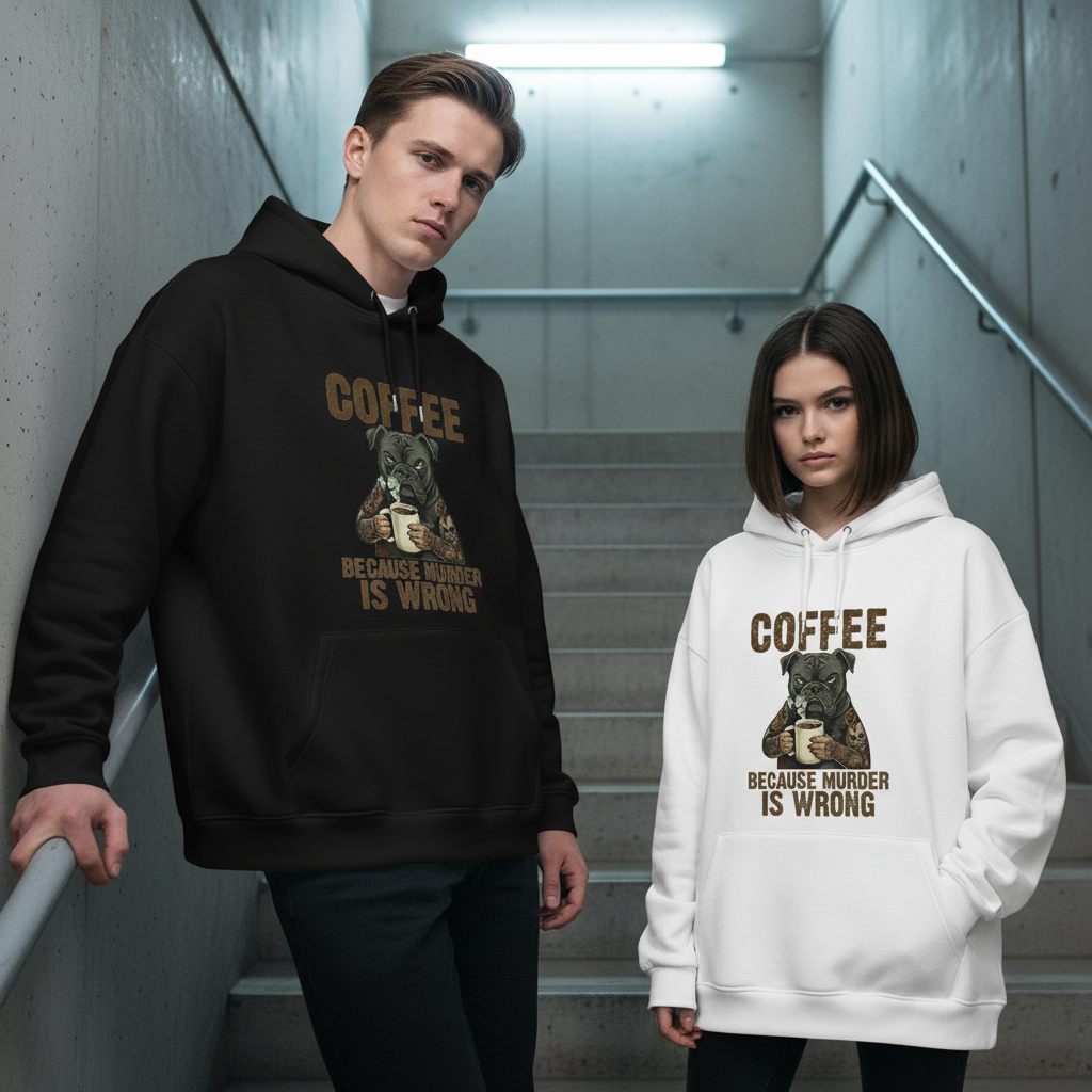 Coffee Because Murder Is Wrong Tattooed Bulldog Hoodie H1084